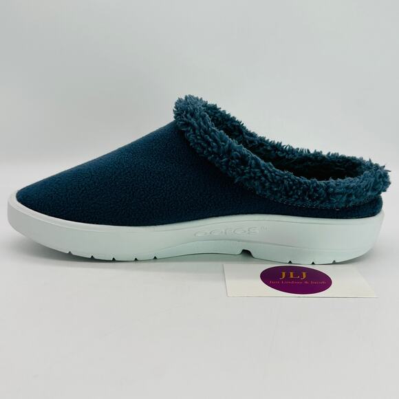 OOFOS Men's OOcoozie Mule Slip On Recovery Shoes Moroccan Blue Sherpa Size 8 - Picture 7 of 10